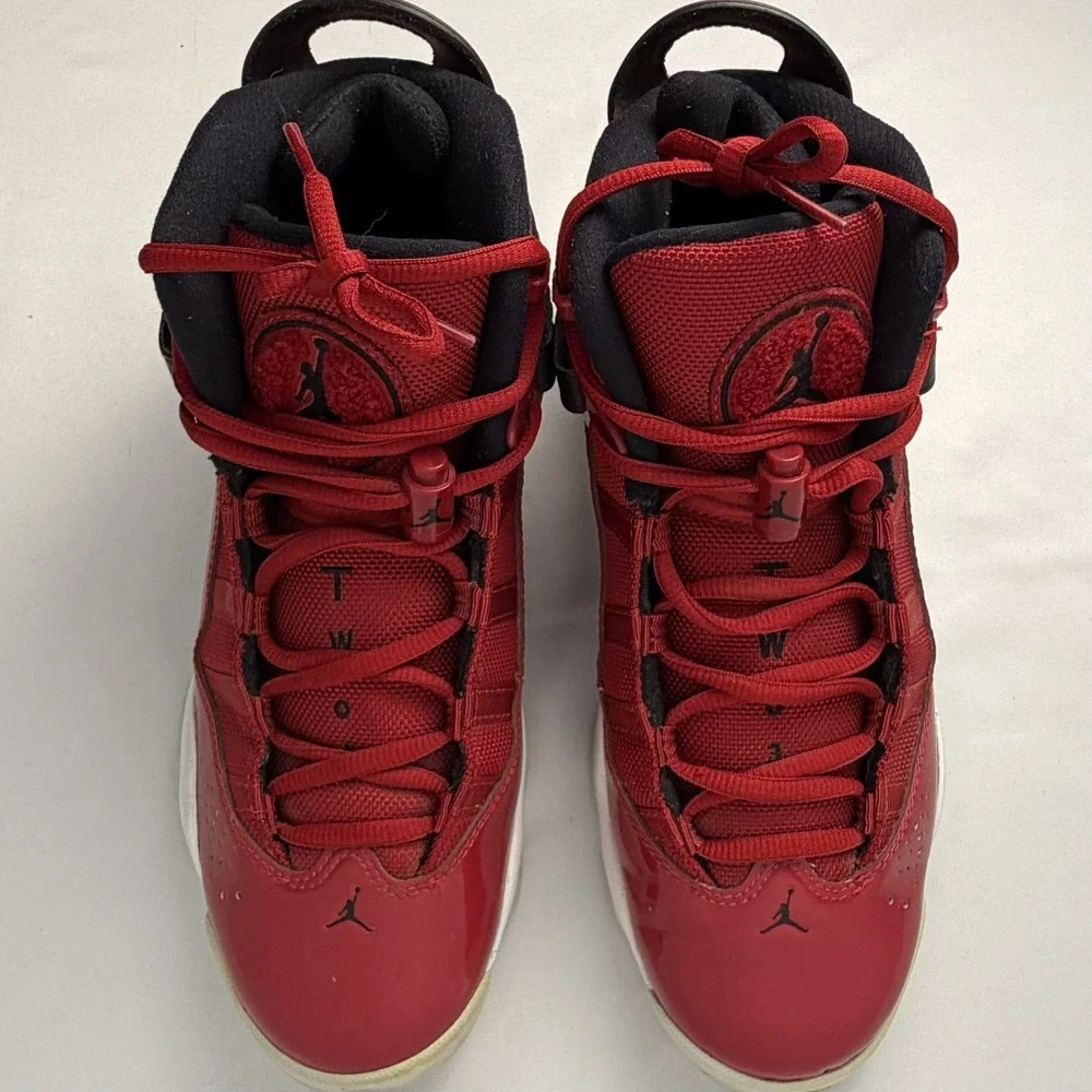 Nike Air Jordan 6 Rings GS RED Patent Black Basketball Shoes 323419-601 Sz 7Y